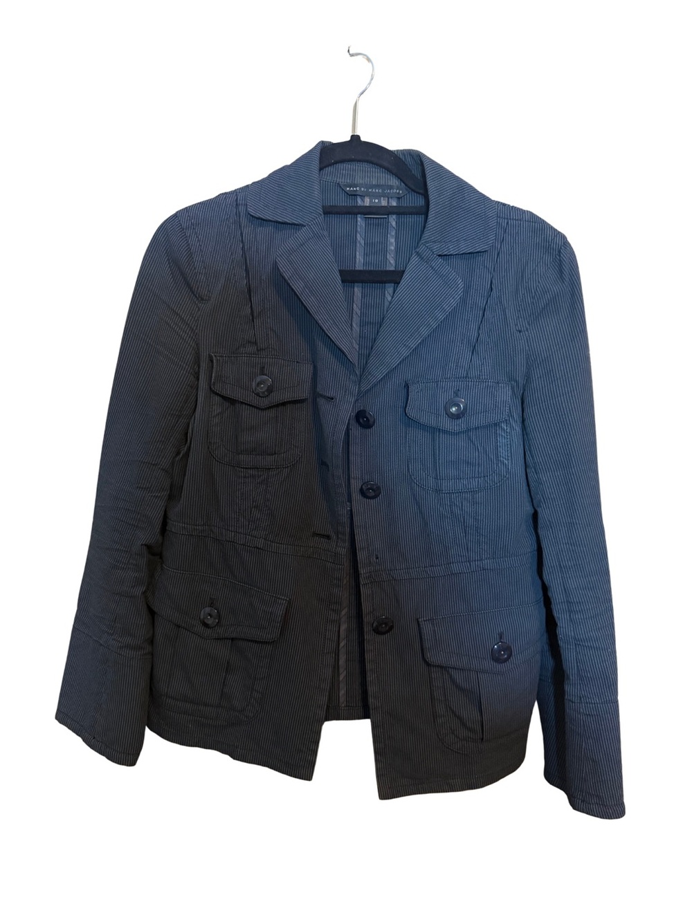 Marc by Marc Jacobs Navy Pinstripe Utility Blazer Jacket